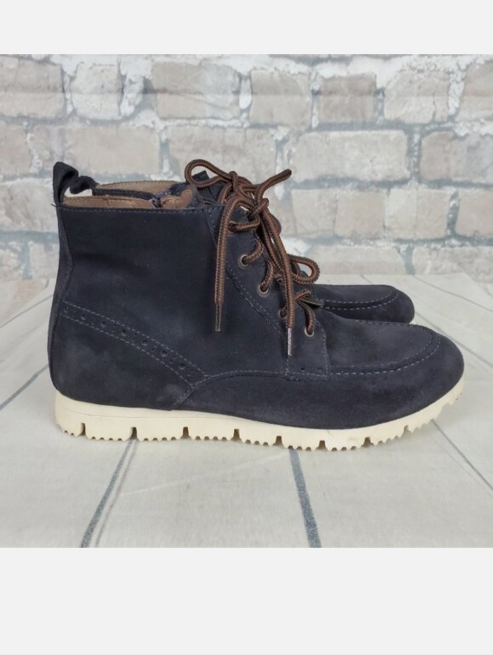 Massimo Dutti Botin Peil Serraje Azul Suede Boots Navy Lace  Up Size 39